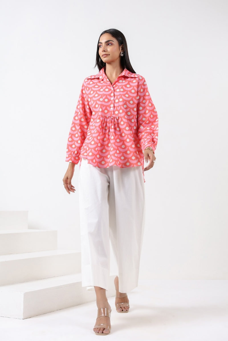Chand Print on Red Blue Cotton Top | Jaipurrang | Women's Ethnic Wear