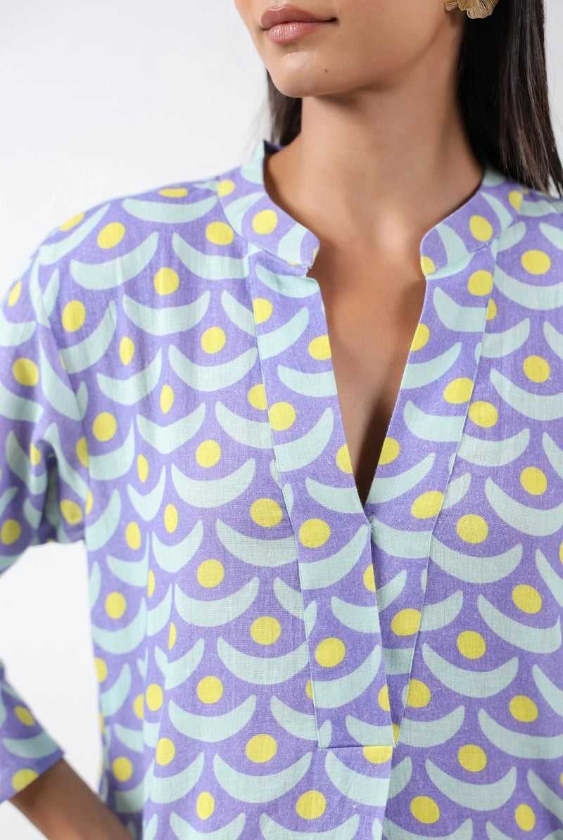 Chand Print on Blue Yellow Cotton Shirt Co-ord Set | Jaipurrang | Women's Ethnic Wear