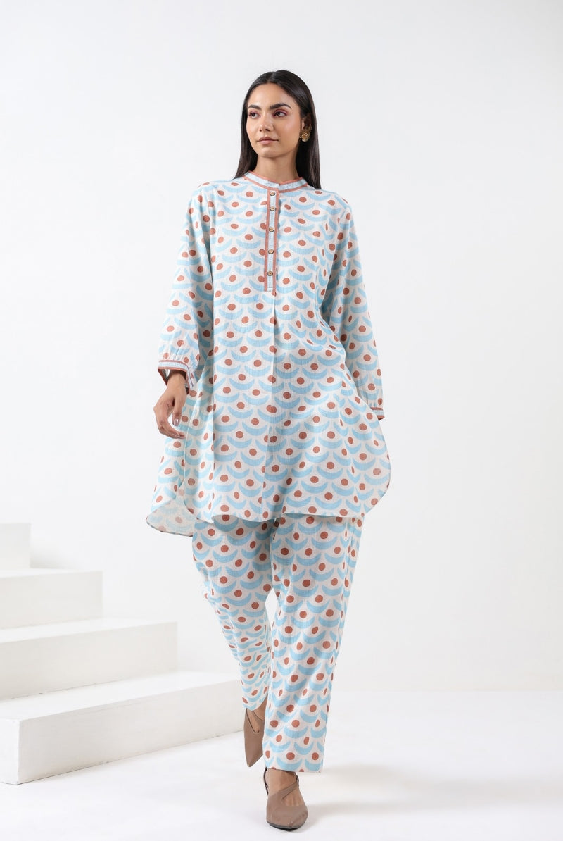 Chand Print on Turquoise Brown Cotton Shirt Co-ord Set | Jaipurrang | Women's Ethnic Wear