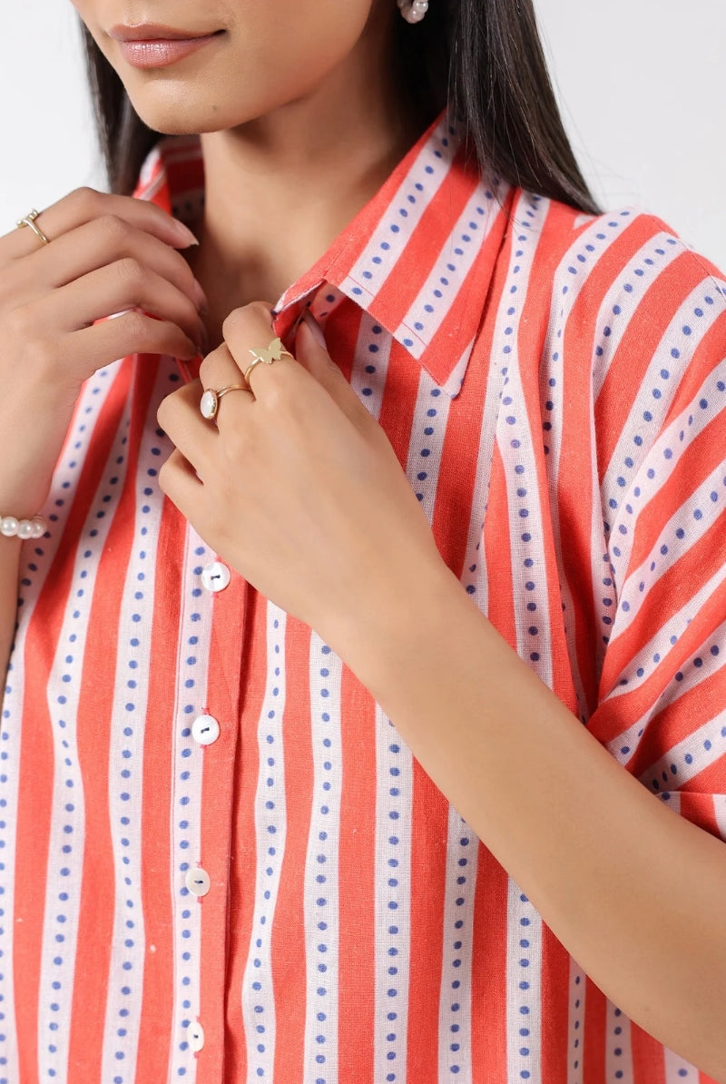 Stripe on Orange White Cotton Shirt Dress | Jaipurrang | Women's Ethnic Wear