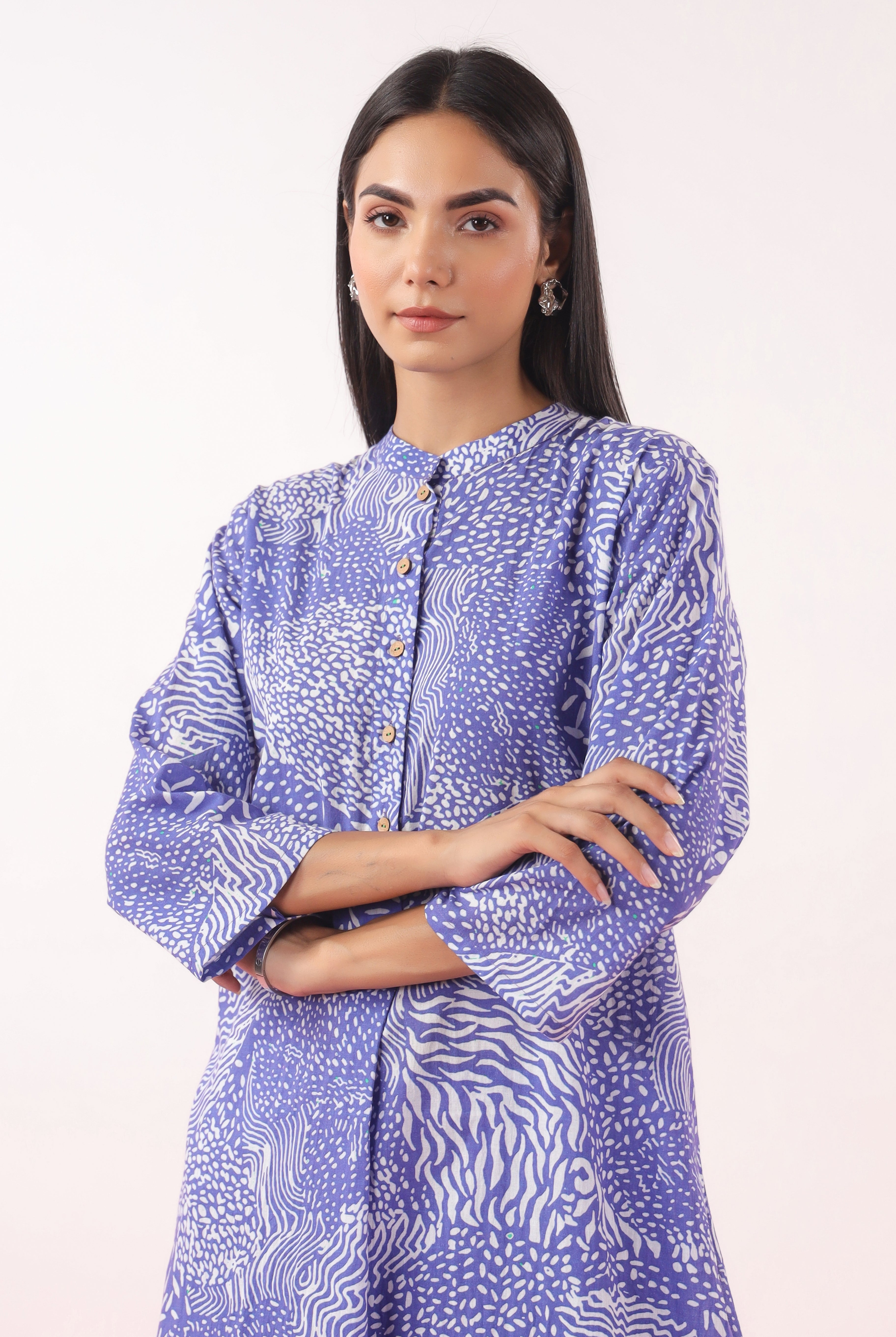 Abstract Print on Blue Cotton Shirt Co-ord Set | Jaipurrang | Women's Ethnic Wear