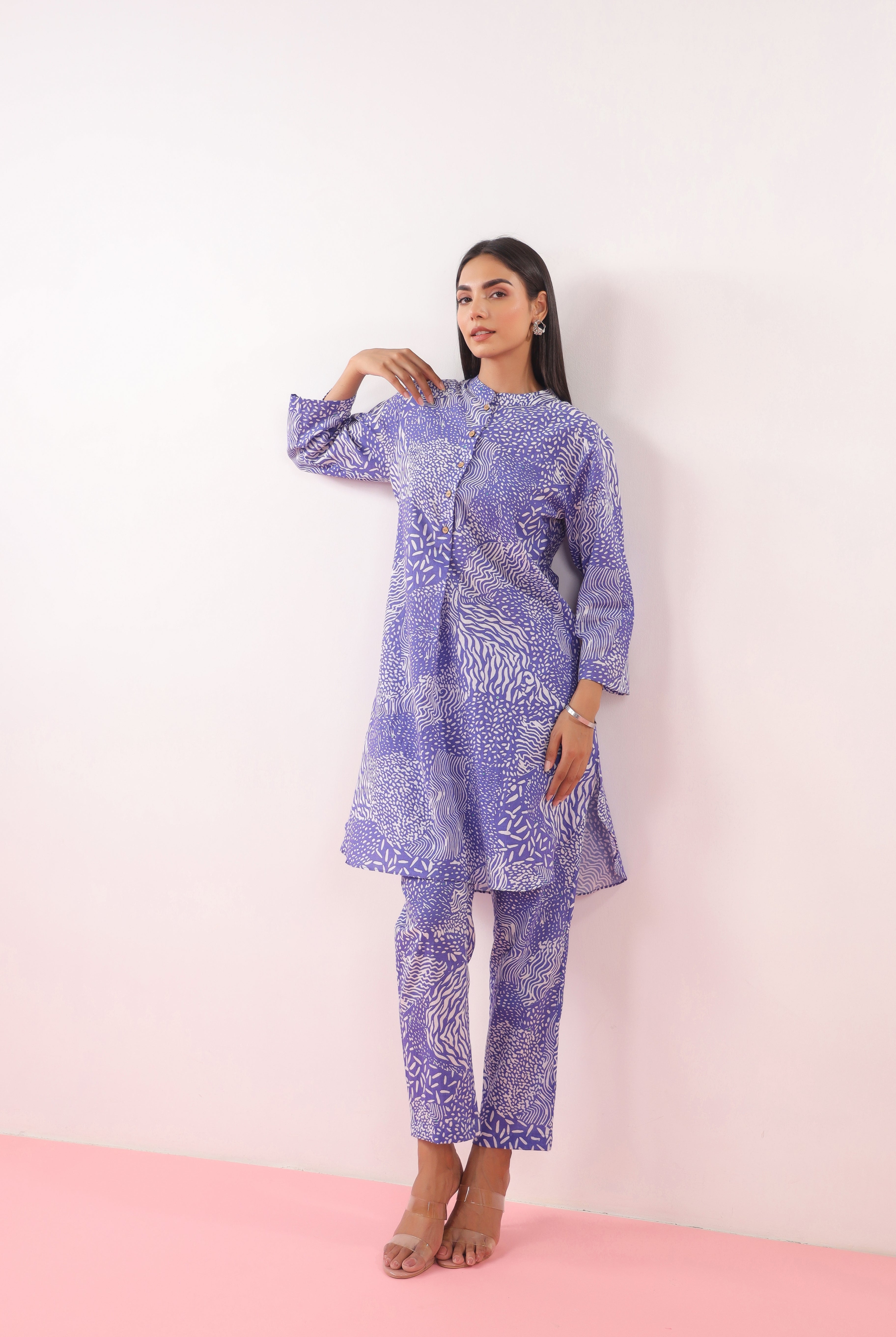 Abstract Print on Blue Cotton Shirt Co-ord Set | Jaipurrang | Women's Ethnic Wear
