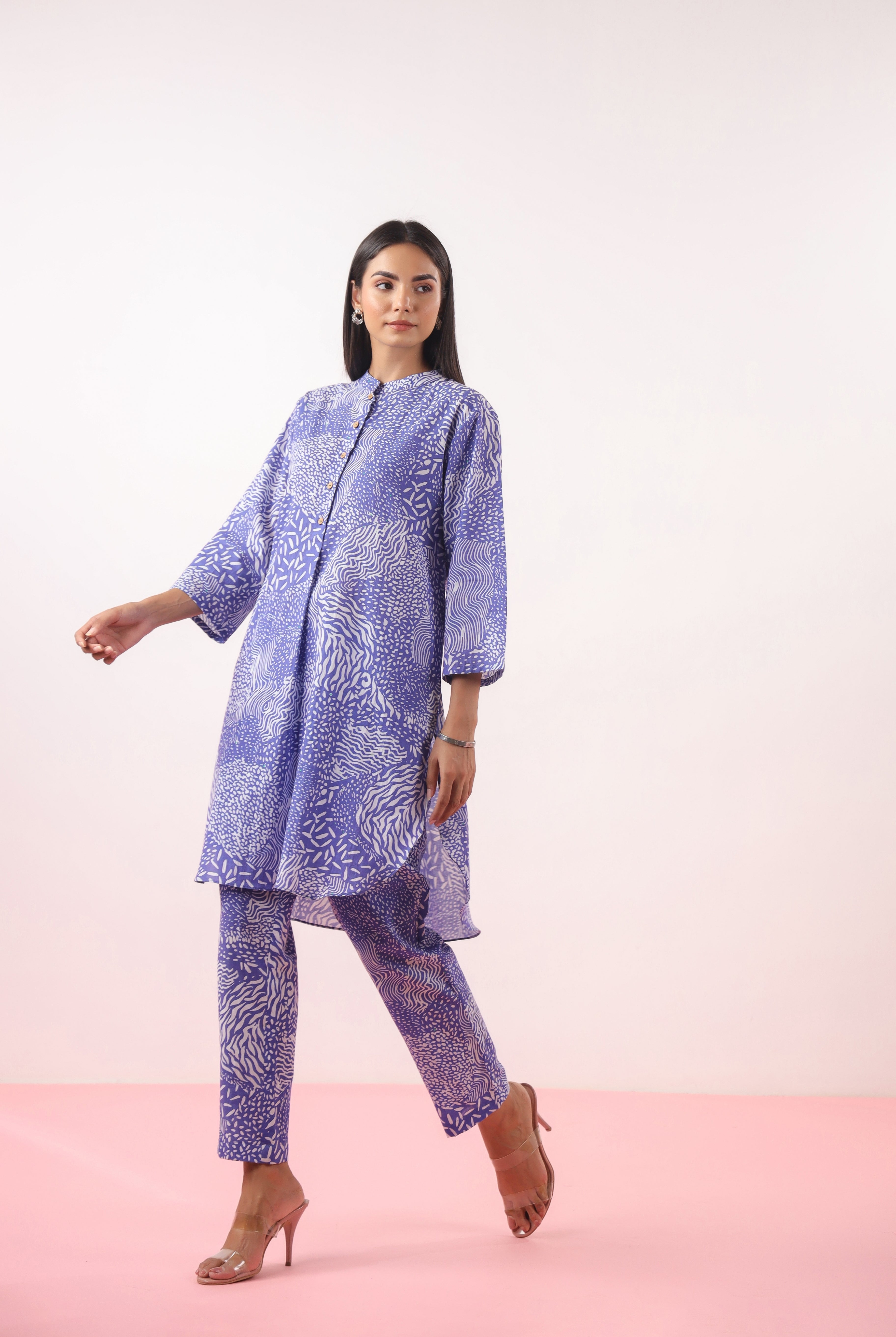 Abstract Print on Blue Cotton Shirt Co-ord Set | Jaipurrang | Women's Ethnic Wear