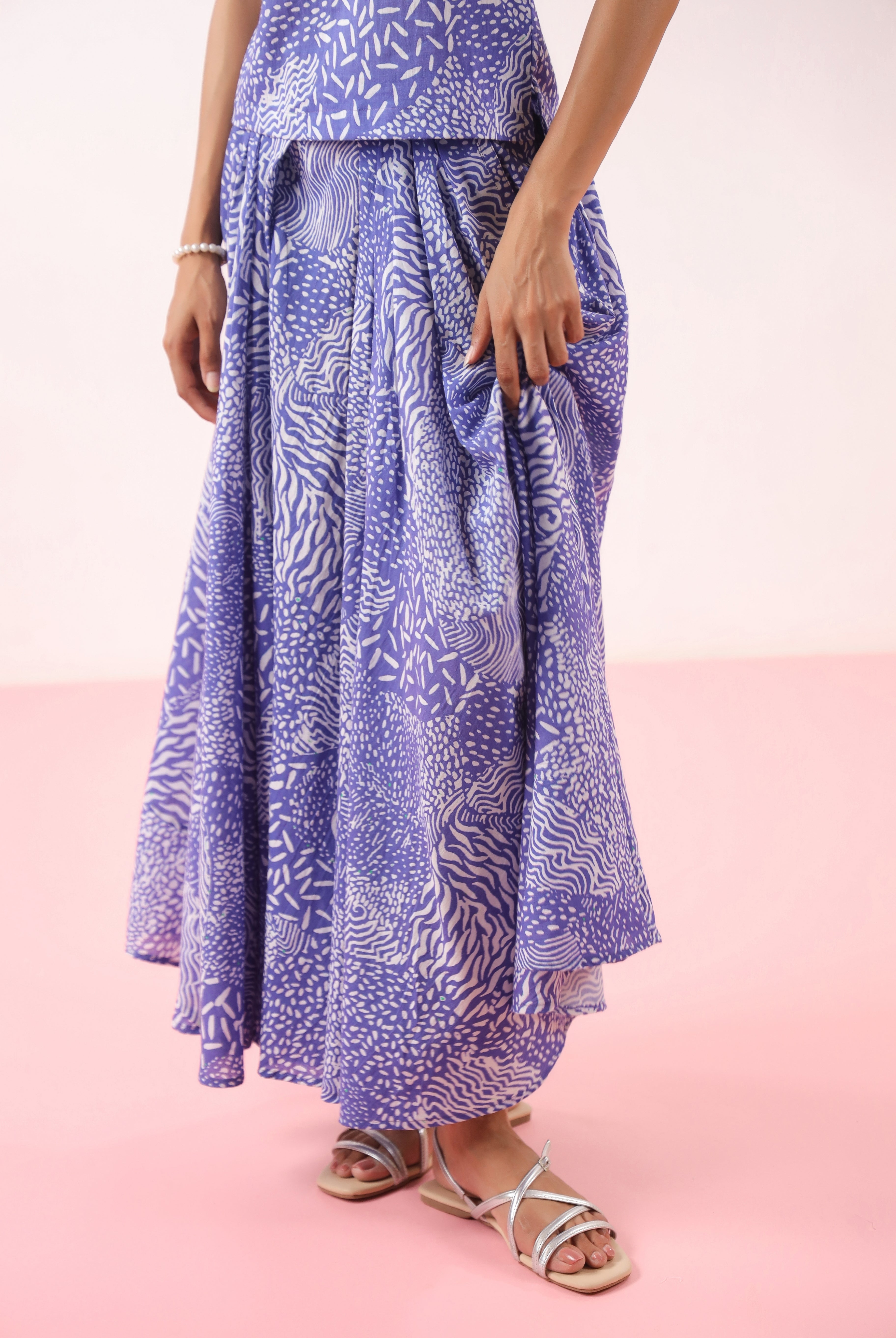 Abstract Jaal Print on Blue Cotton Skirt | Jaipurrang | Hand Block Print Ethnic Wear
