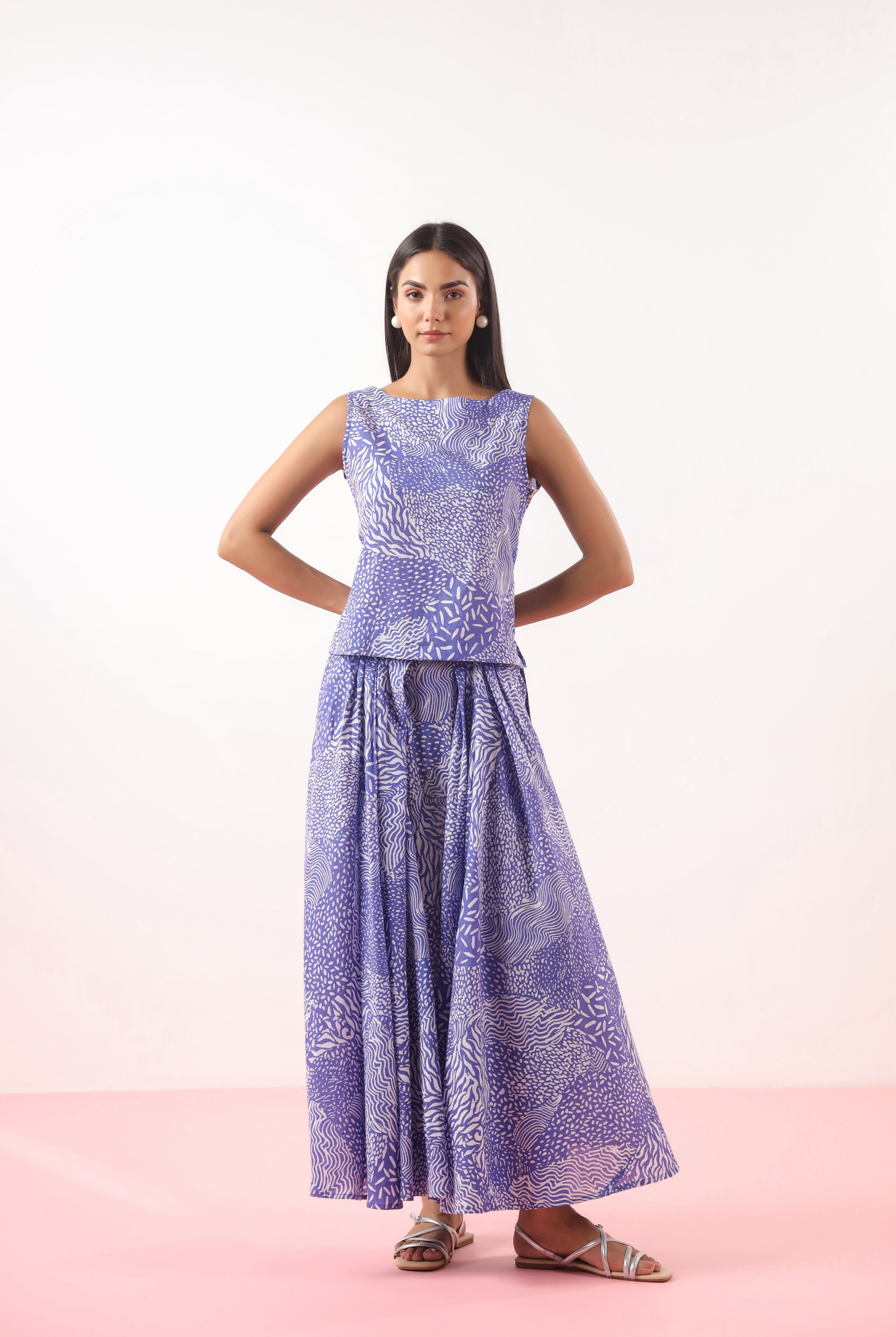Abstract Jaal Print on Blue Cotton Skirt | Jaipurrang | Hand Block Print Ethnic Wear