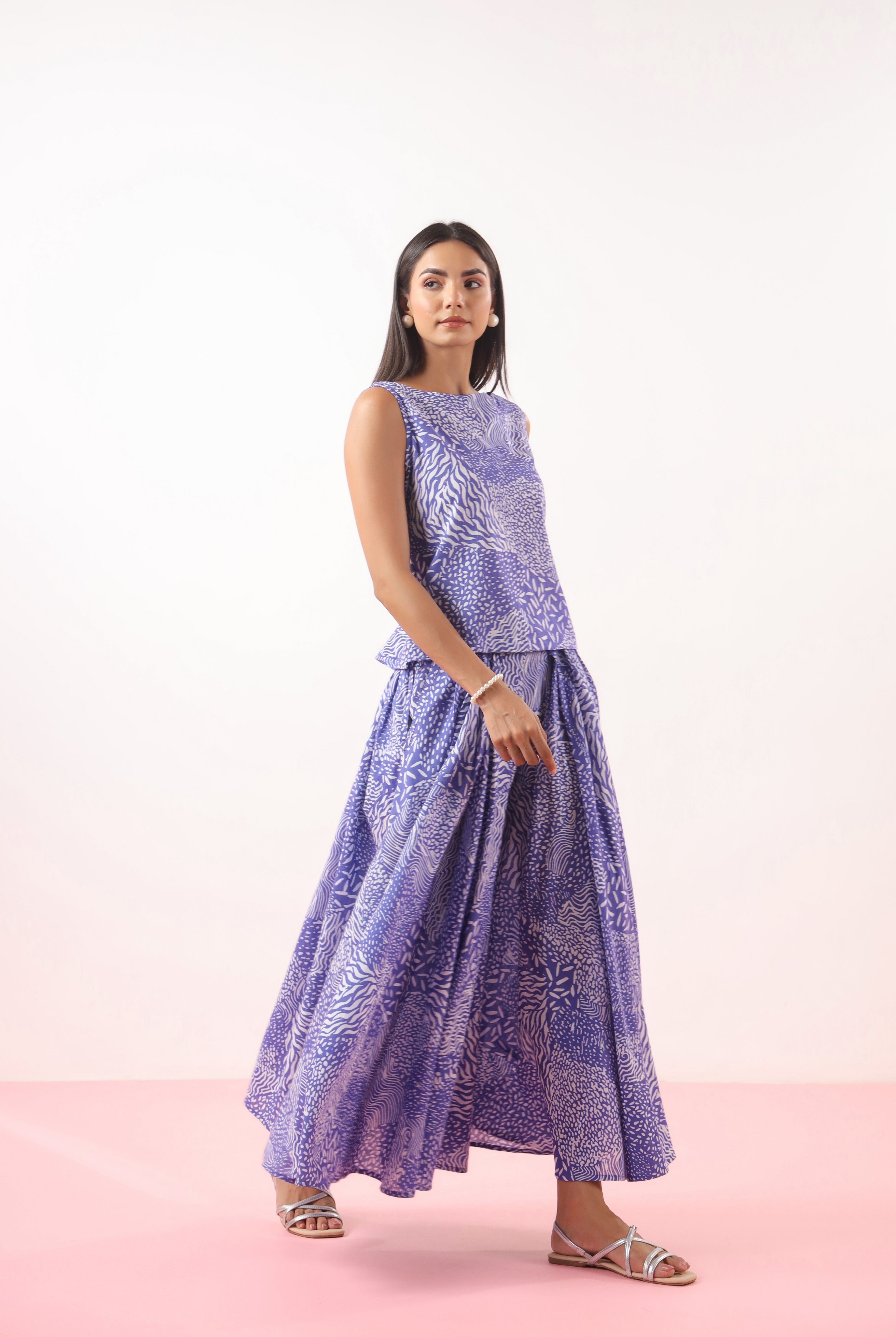 Abstract Jaal Print on Blue Cotton Skirt | Jaipurrang | Hand Block Print Ethnic Wear