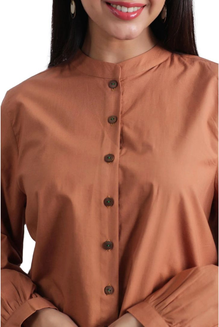 Solid on Brown Cotton Shirt Co-ord Set | Jaipurrang | Women's Ethnic Wear