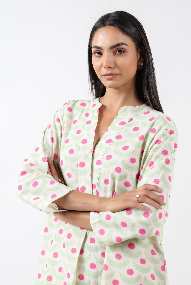 Chand Print on Sage Pink Cotton Shirt Co-ord Set | Jaipurrang | Women's Ethnic Wear