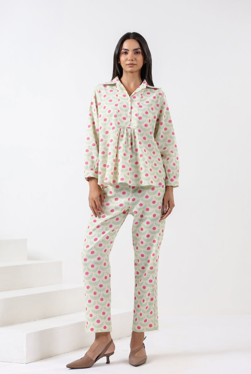Chand Print on Sage Pink Cotton Top | Jaipurrang | Women's Ethnic Wear