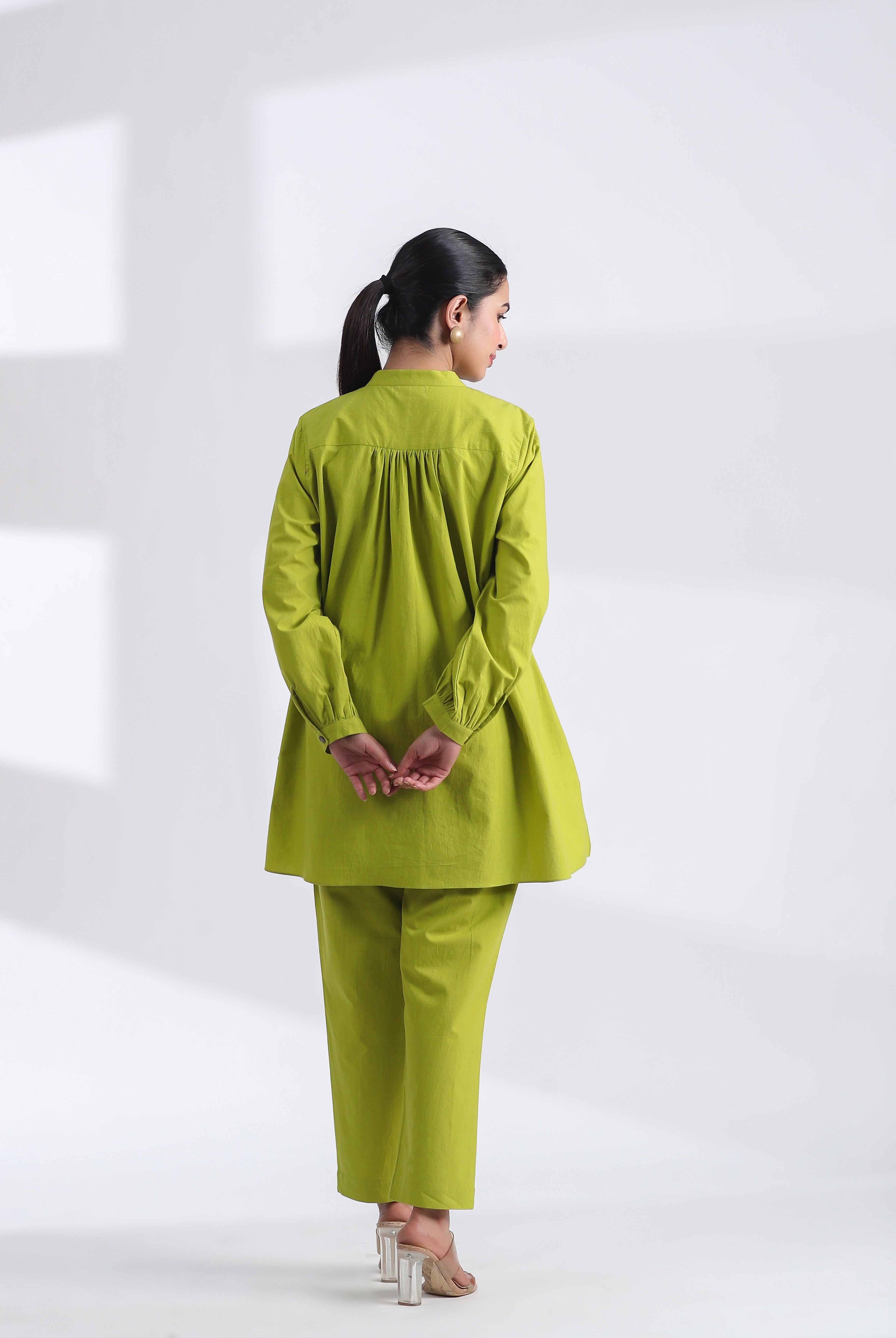 Solid on Lime Green Cotton Shirt Co-ord Set | Jaipurrang | Women's Ethnic Wear