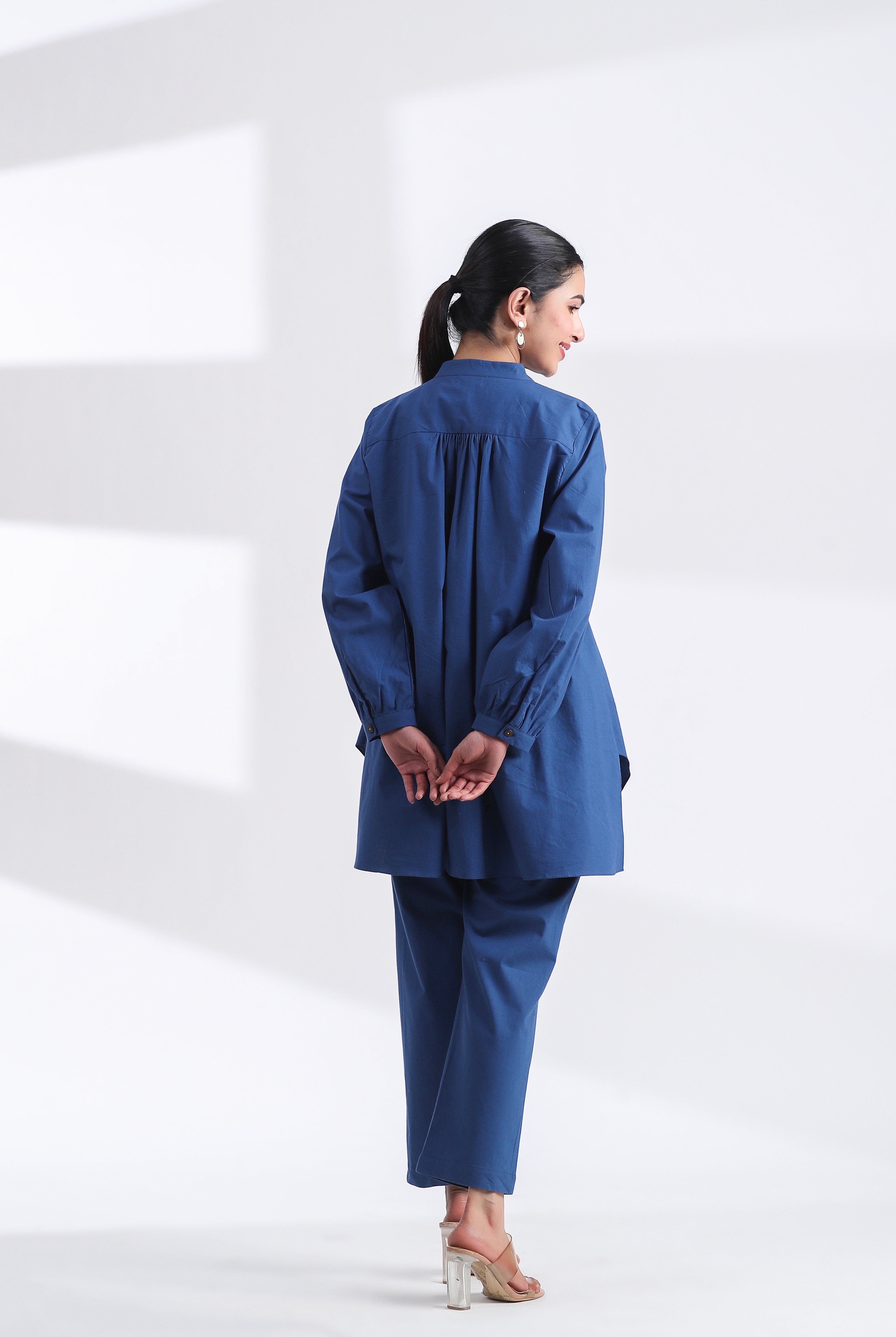 Solid on Indigo Cotton Shirt Co-ord Set | Jaipurrang | Women's Ethnic Wear