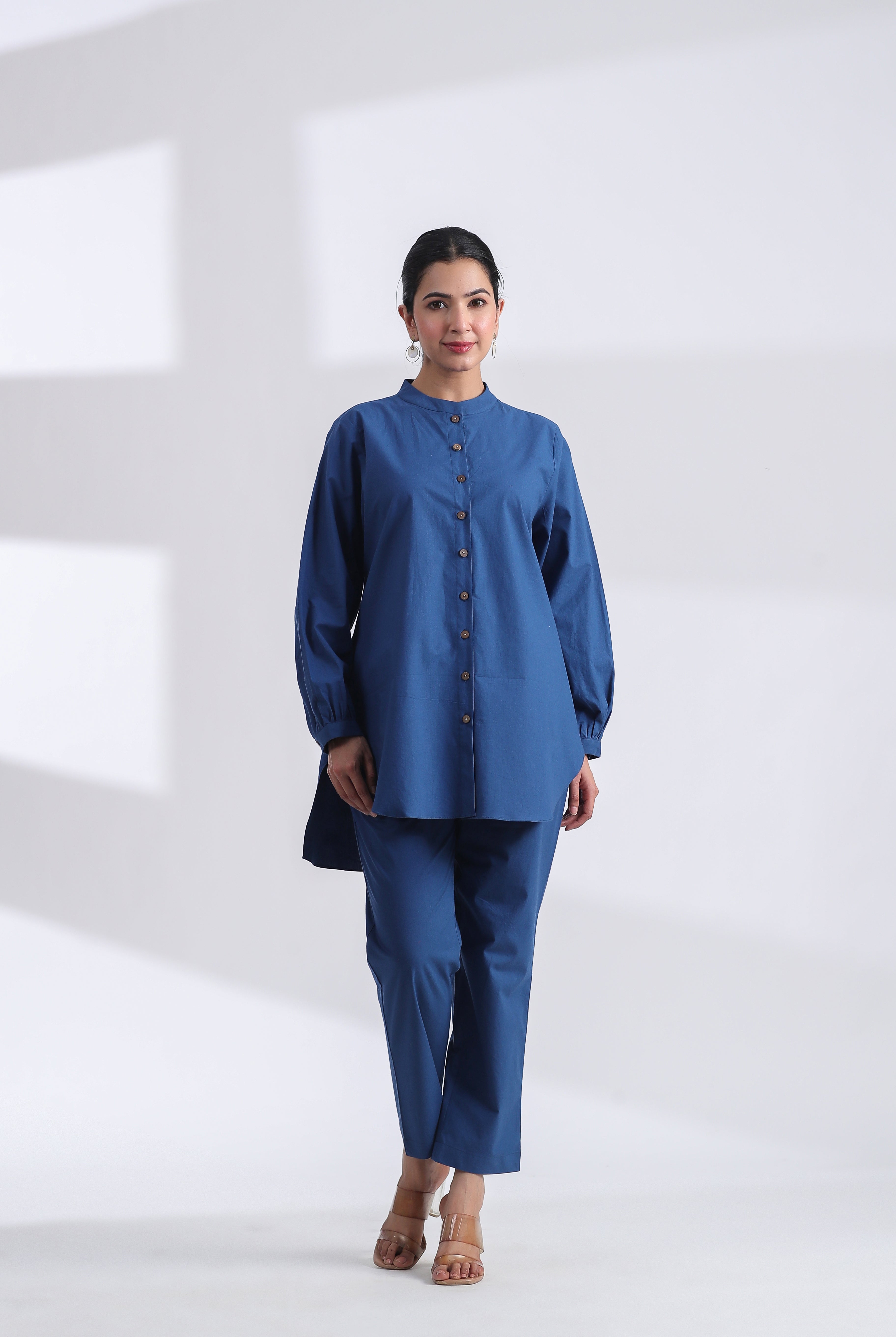 Solid on Indigo Cotton Shirt Co-ord Set | Jaipurrang | Women's Ethnic Wear