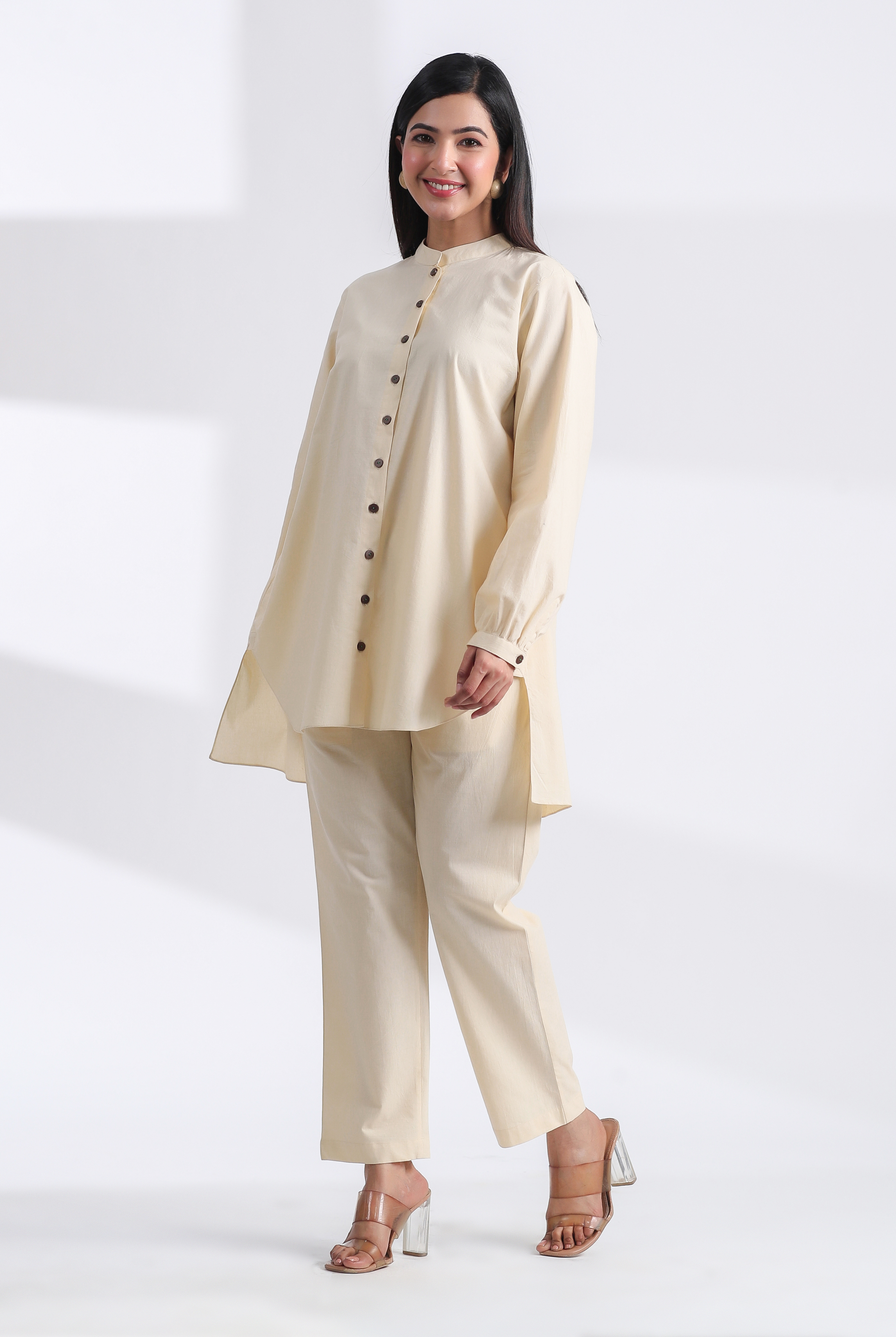Solid on Ivory Cotton Shirt Co-ord Set | Jaipurrang | Women's Ethnic Wear