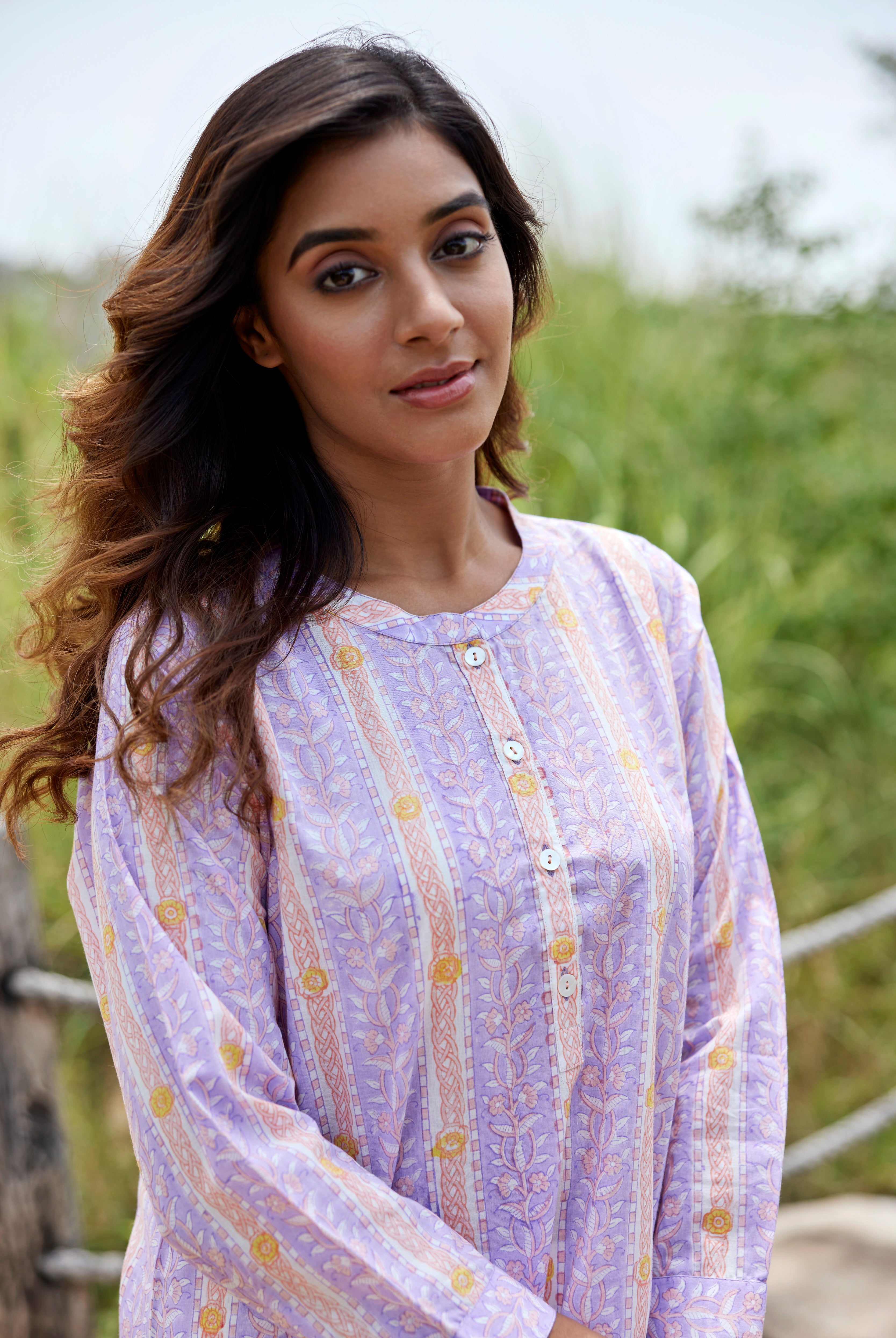 Border Block Print on Off White Orange Cotton Top | Jaipurrang | Hand Block Print Ethnic Wear