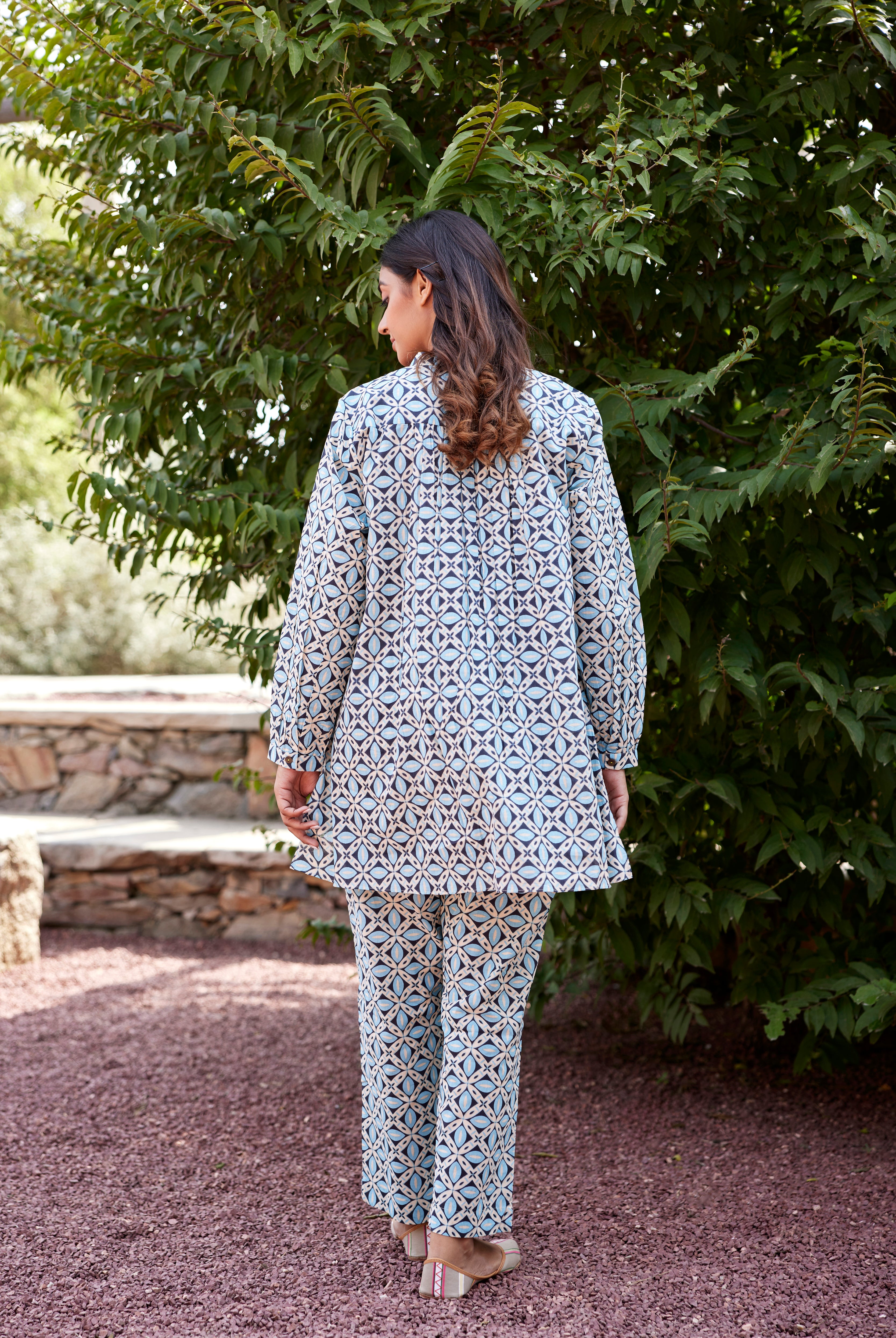 Geometric Block Print on Blue Black Cotton Co-ord Set | Jaipurrang | Women's Ethnic Wear