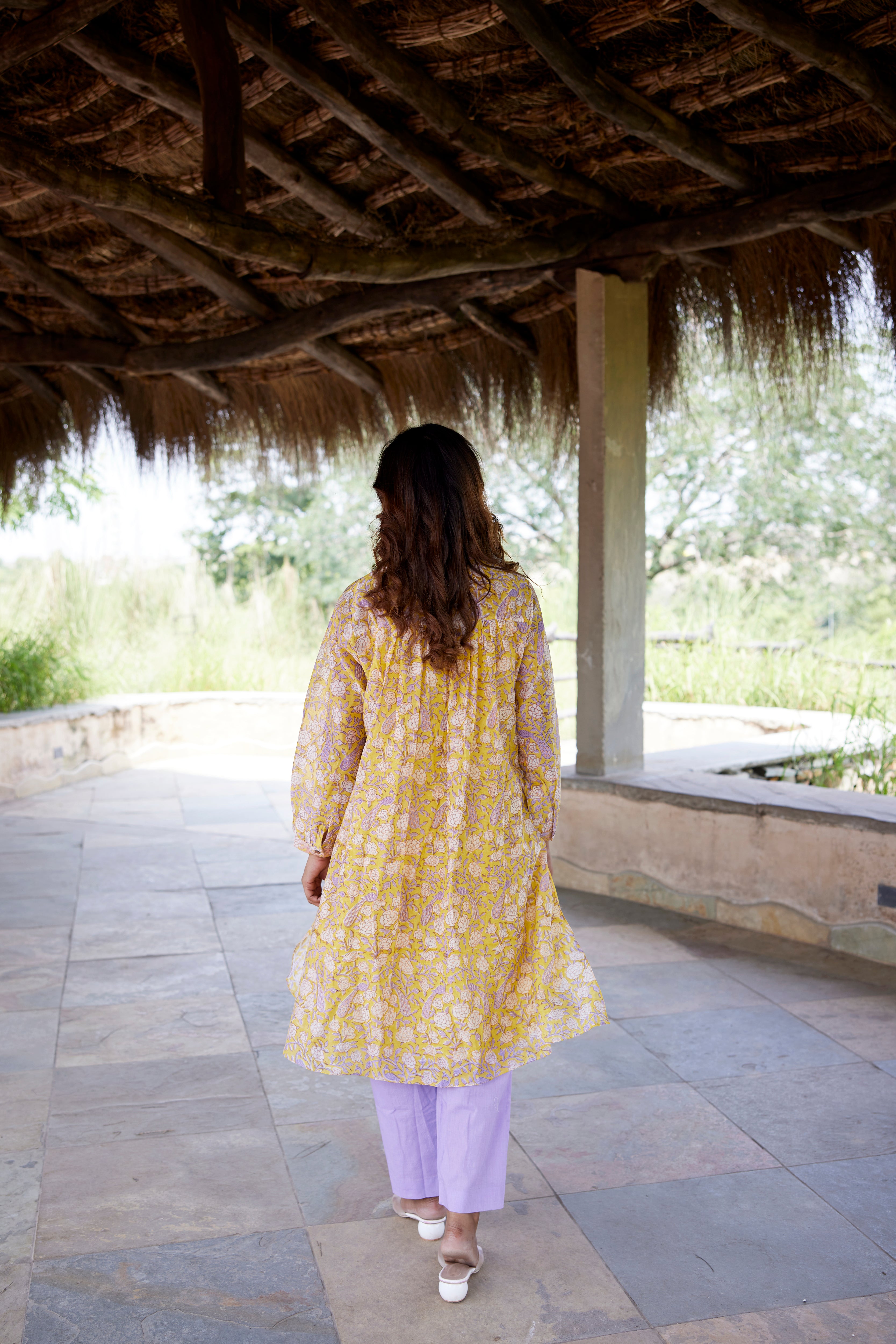 Yellow Chanderi Peacock Block Printed Kurta | Jaipurrang | Hand Block Print Ethnic Wear
