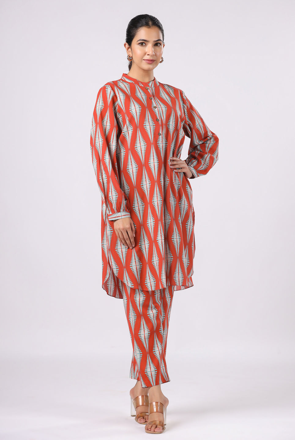 Diamond Print on Maroon Cotton Shirt Co-ord Set | Jaipurrang | Women's Ethnic Wear