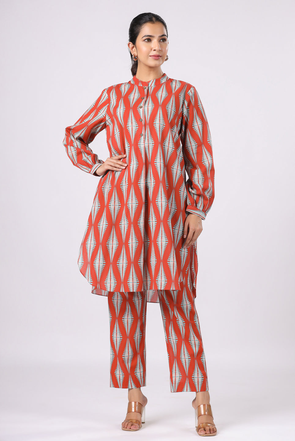 Diamond Print on Maroon Cotton Shirt Co-ord Set | Jaipurrang | Women's Ethnic Wear