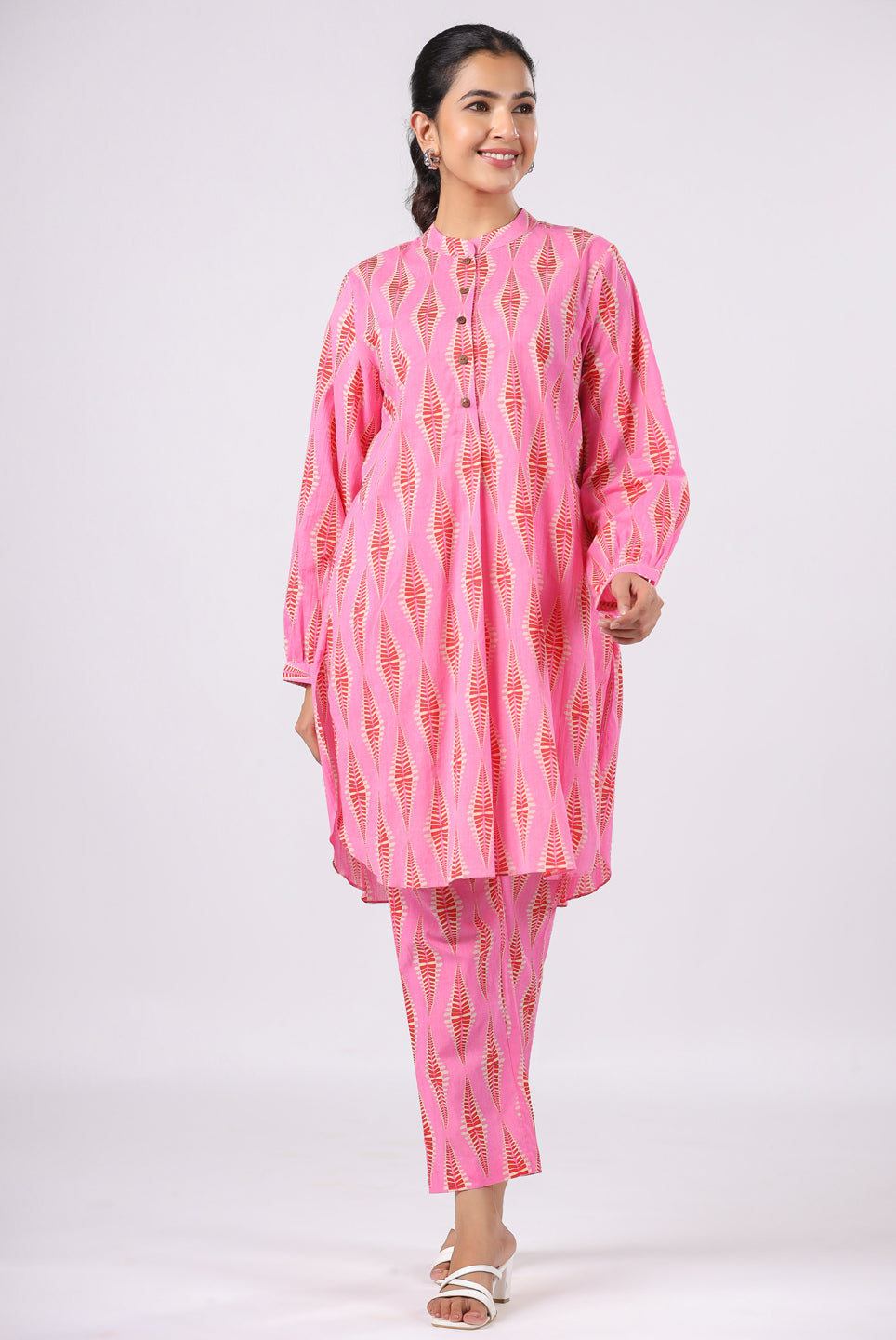 Diamond Print on Pink Cotton Shirt Co-ord Set | Jaipurrang | Women's Ethnic Wear