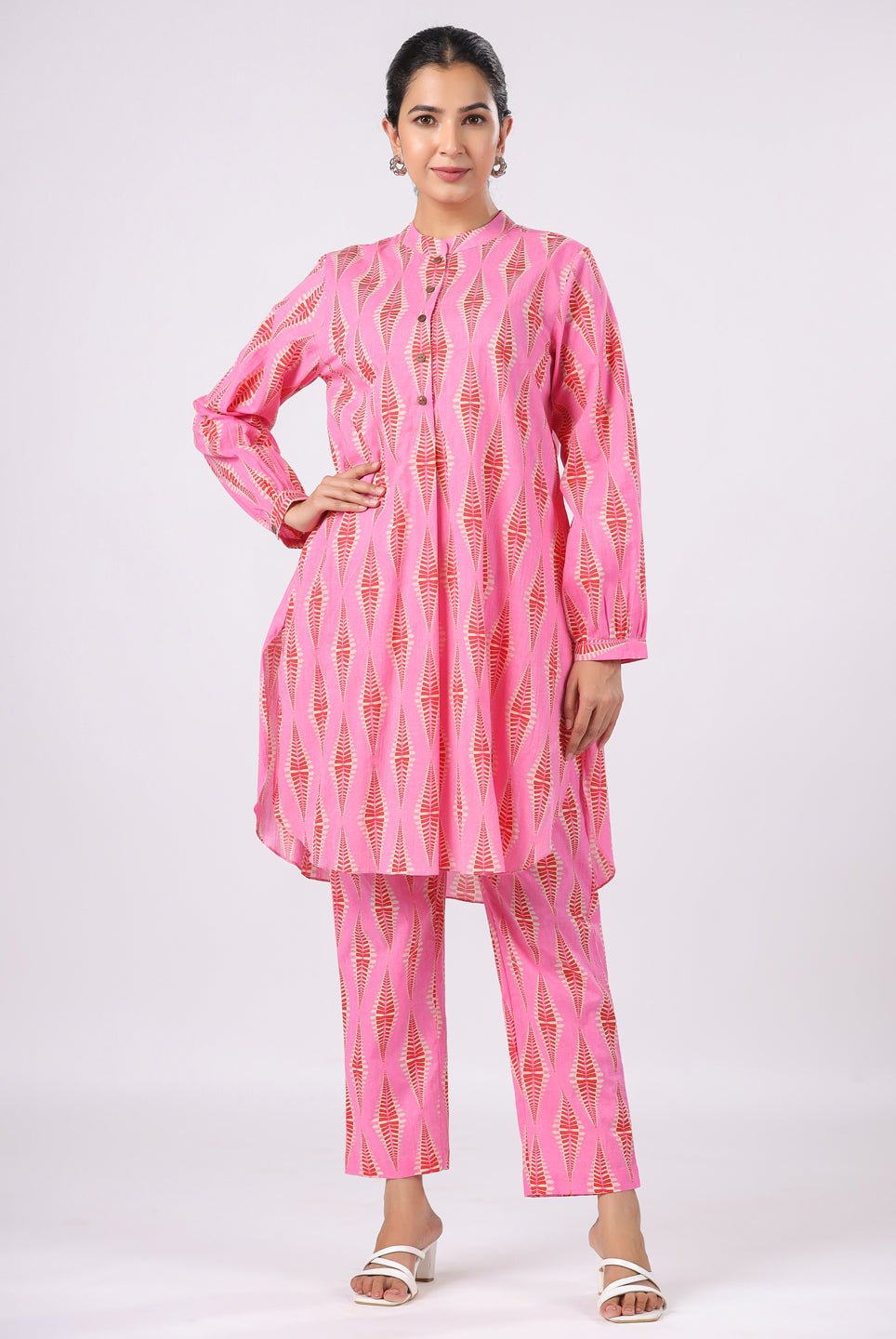 Diamond Print on Pink Cotton Shirt Co-ord Set | Jaipurrang | Women's Ethnic Wear