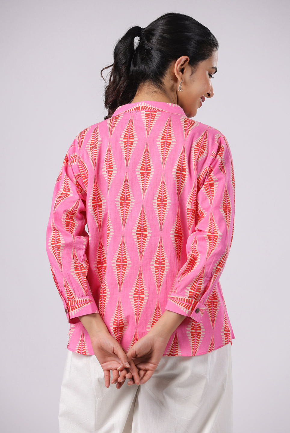 Diamond Print on Pink Cotton Shirt | Jaipurrang | Women's Ethnic Wear