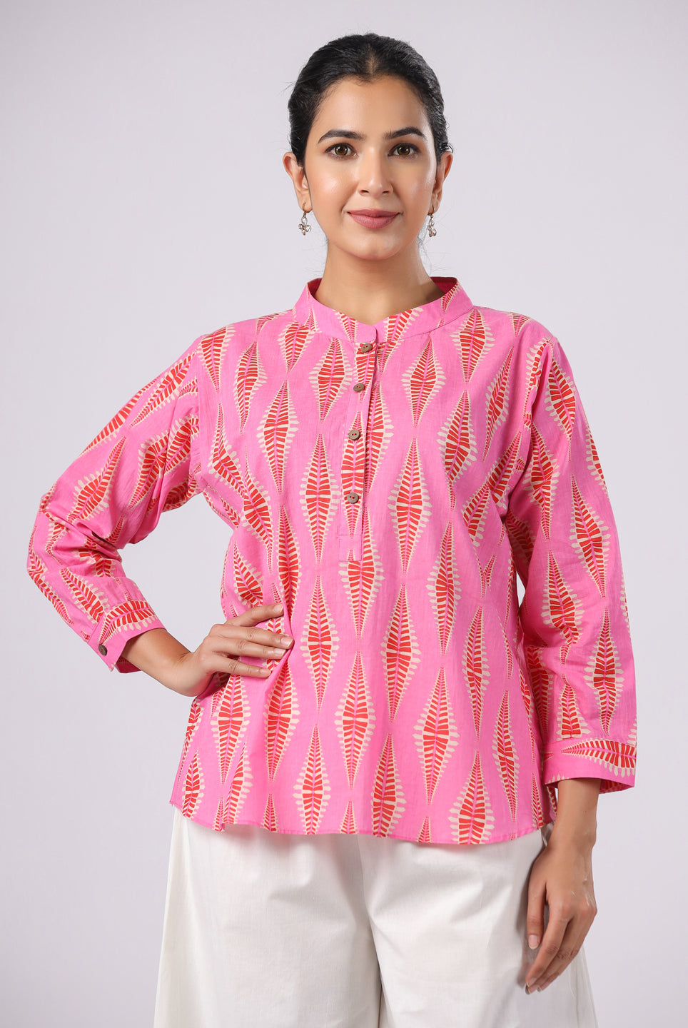 Diamond Print on Pink Cotton Shirt | Jaipurrang | Women's Ethnic Wear