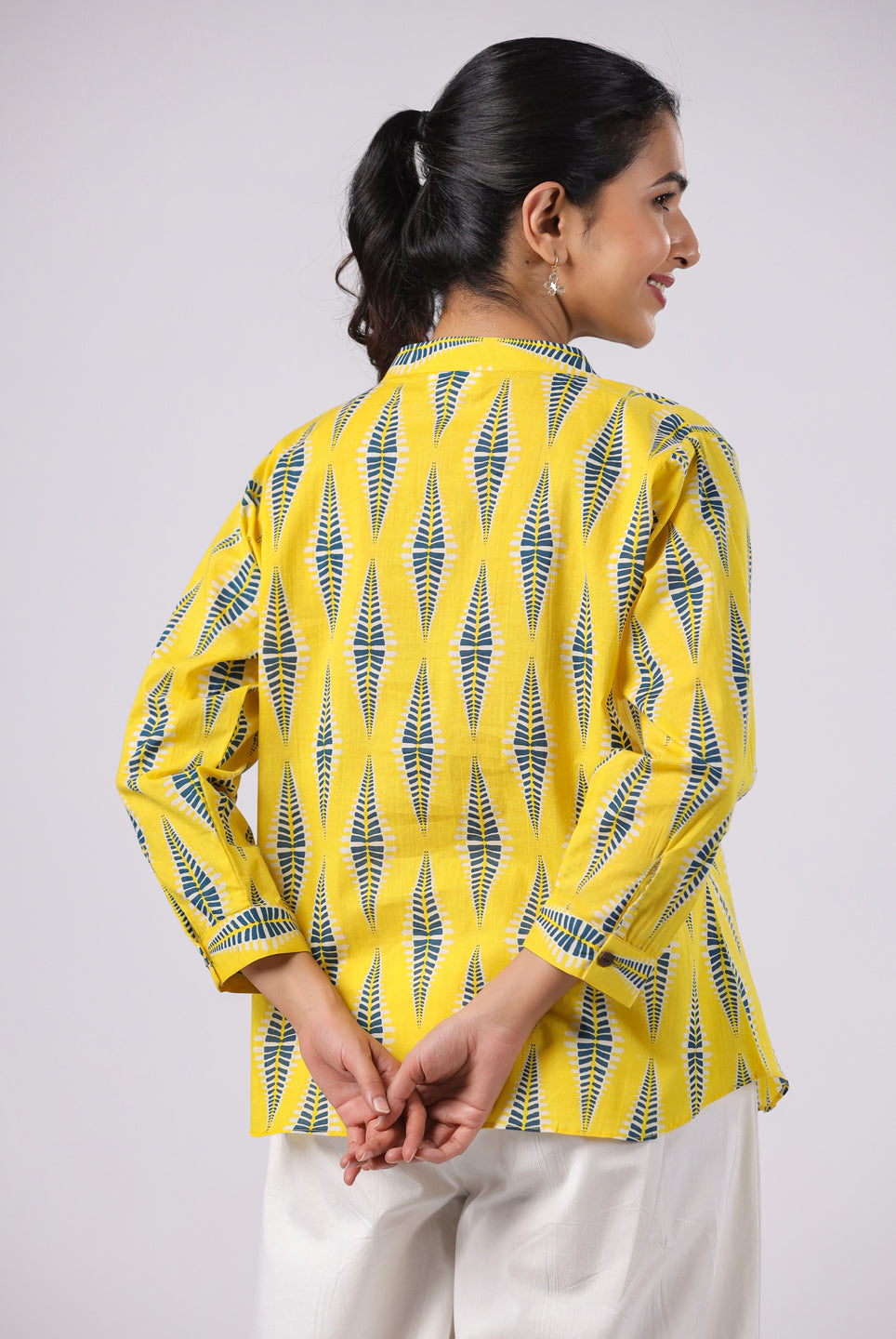 Diamond Print on Yellow Cotton Shirt | Jaipurrang | Women's Ethnic Wear