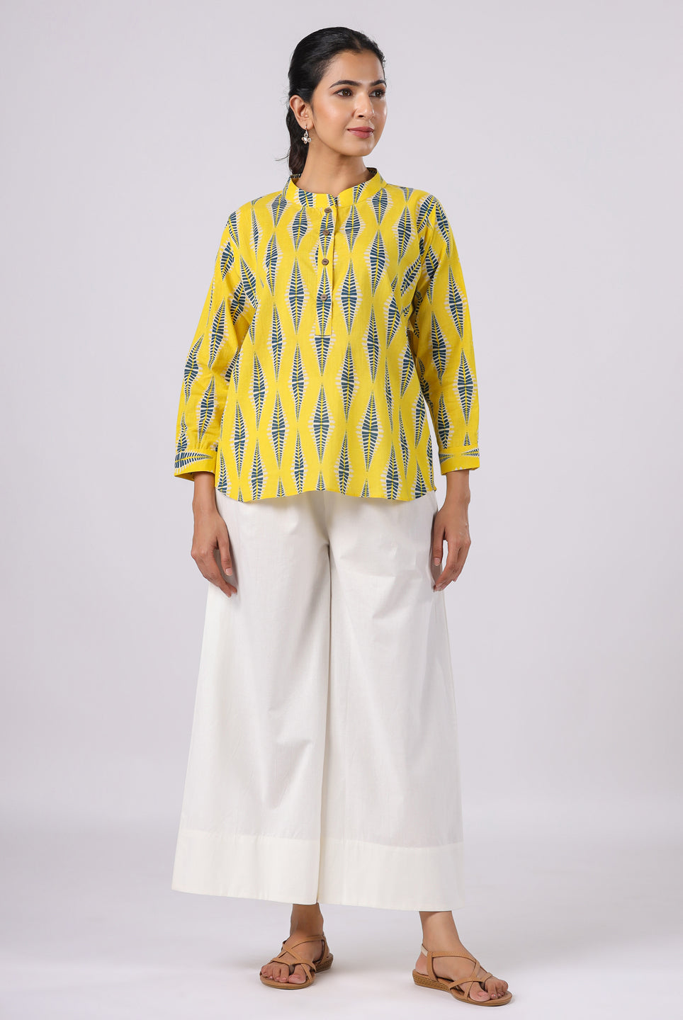 Diamond Print on Yellow Cotton Shirt | Jaipurrang | Women's Ethnic Wear
