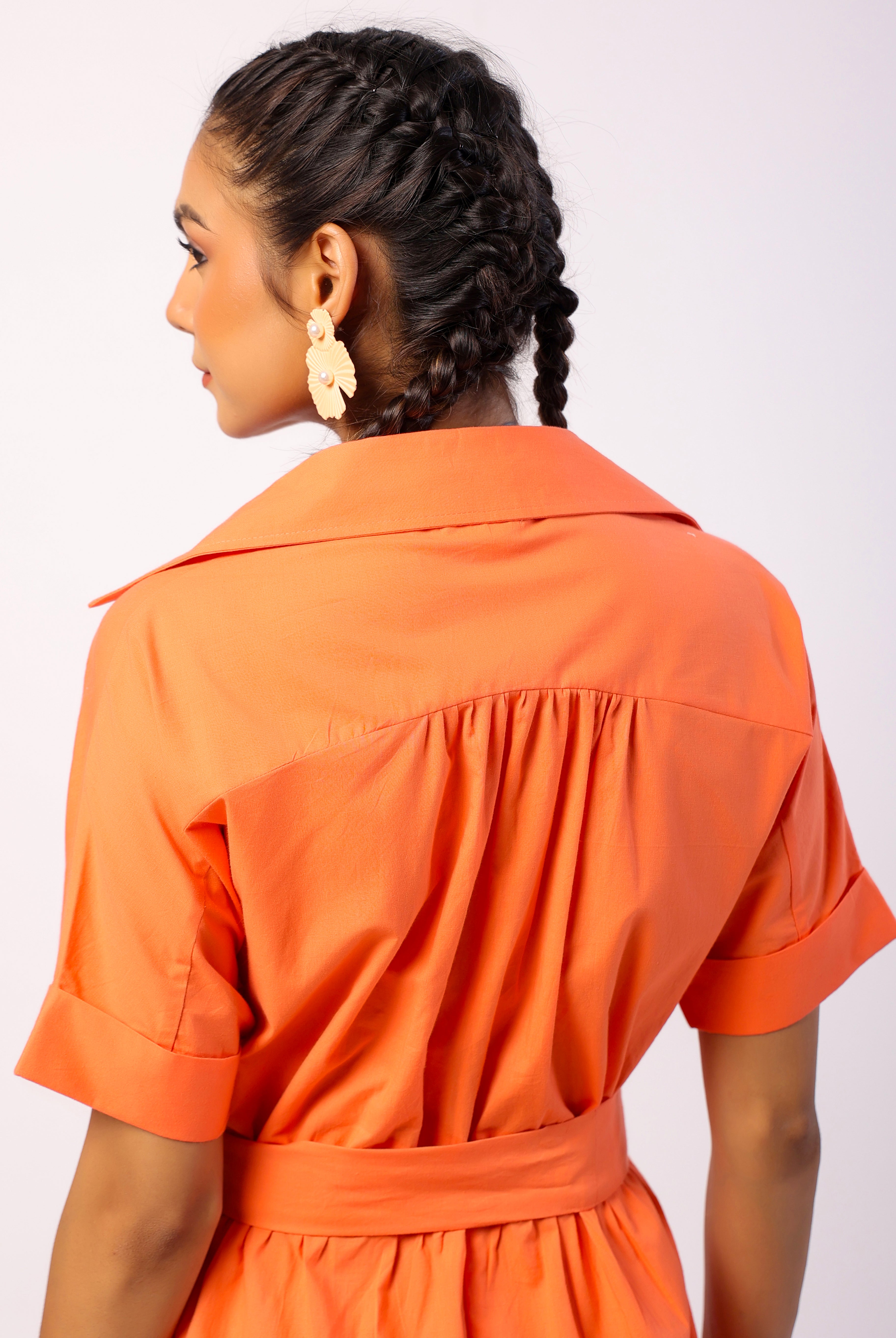 Solid on Tangerine Cotton Belted Shirt Dress | Jaipurrang | Women's Ethnic Wear