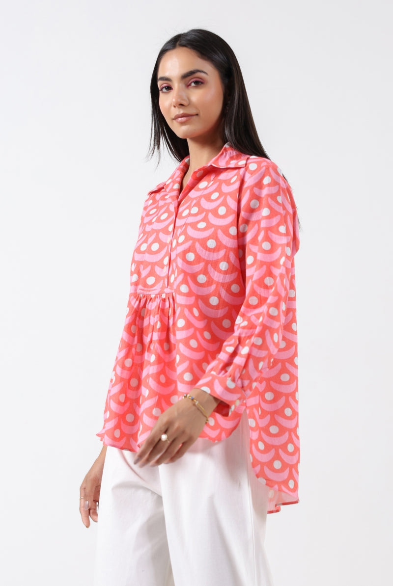 Chand Print on Red Blue Cotton Top | Jaipurrang | Women's Ethnic Wear
