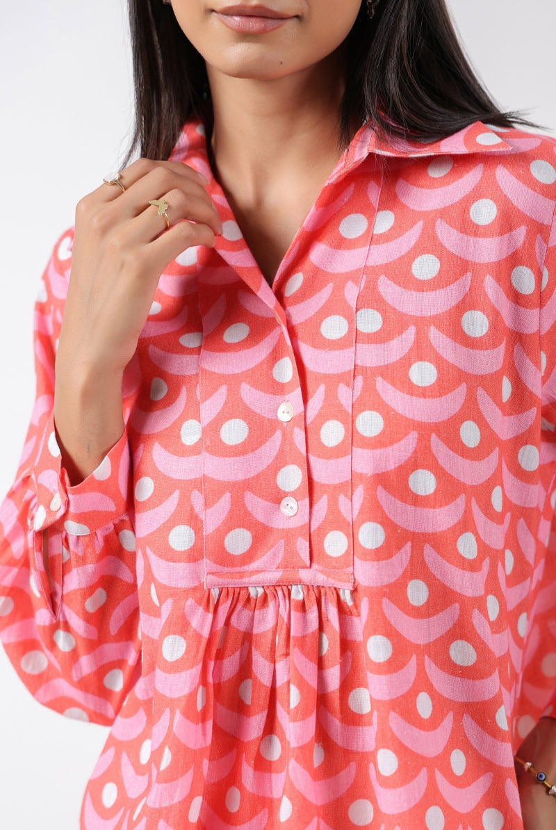 Chand Print on Red Blue Cotton Top | Jaipurrang | Women's Ethnic Wear