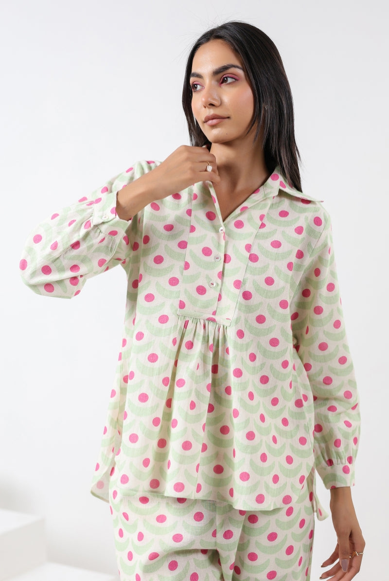 Chand Print on Sage Pink Cotton Top | Jaipurrang | Women's Ethnic Wear