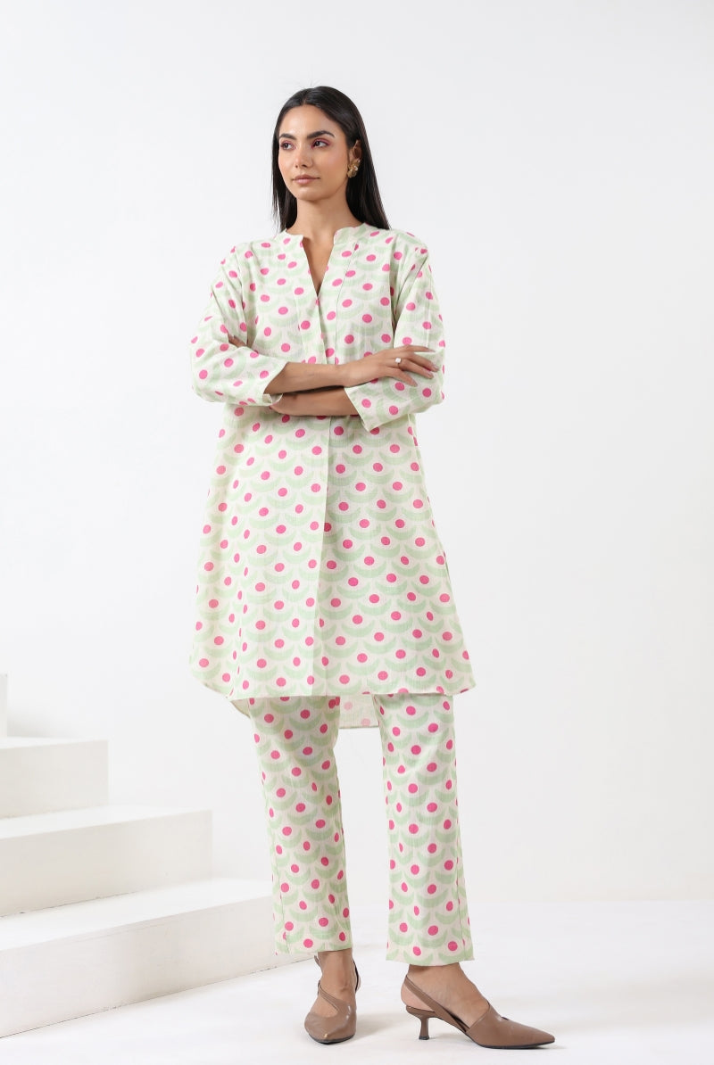 Chand Print on Sage Pink Cotton Shirt Co-ord Set | Jaipurrang | Women's Ethnic Wear