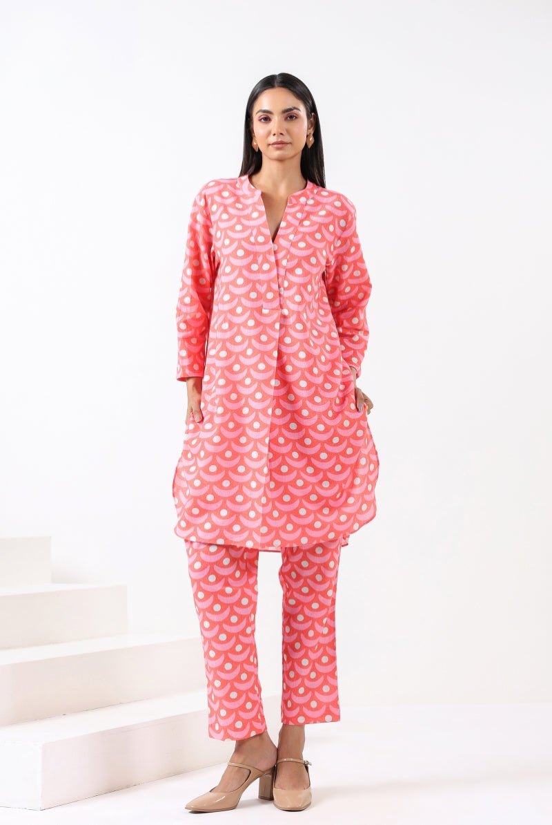 Chand Print on Red Pink Cotton Shirt Co-ord Set | Jaipurrang | Women's Ethnic Wear