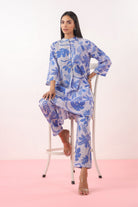 Bird Print on Blue Cotton Shirt Co-ord Set | Jaipurrang | Women's Ethnic Wear