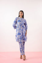 Bird Print on Blue Cotton Shirt Co-ord Set | Jaipurrang | Women's Ethnic Wear