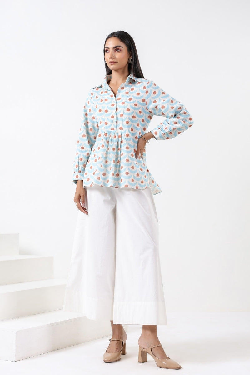 TURQUOISE/BROWN CHAND TOP
