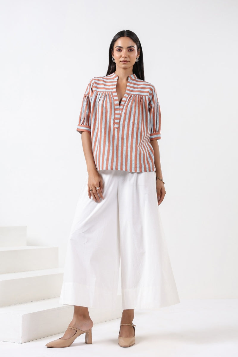 TURQUOISE/BROWN STRIPE SHIRT