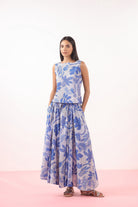 Bird Print on Blue Cotton Skirt | Jaipurrang | Women's Ethnic Wear