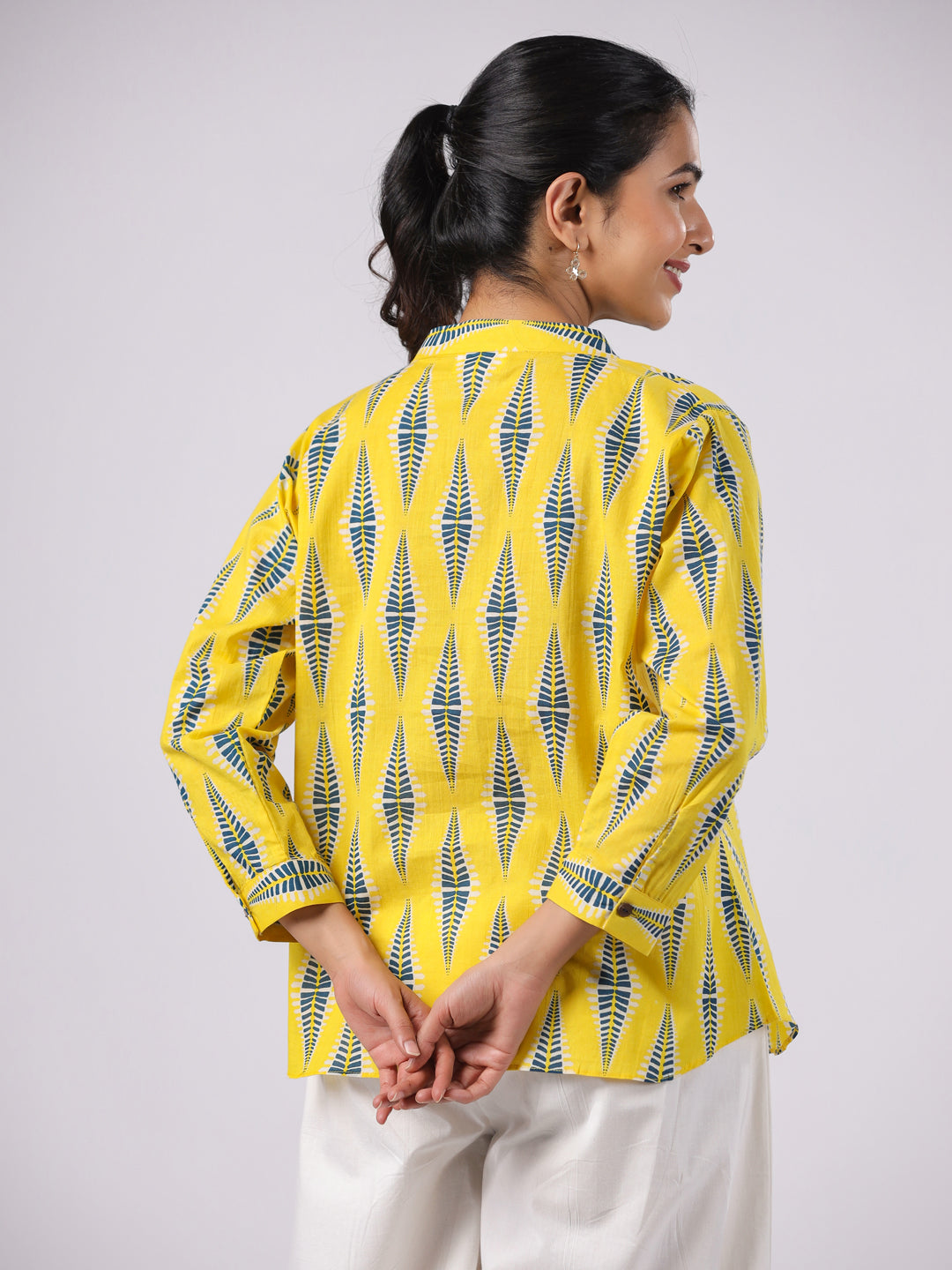 Diamond Print on Yellow Cotton Shirt | Jaipurrang | Women's Ethnic Wear