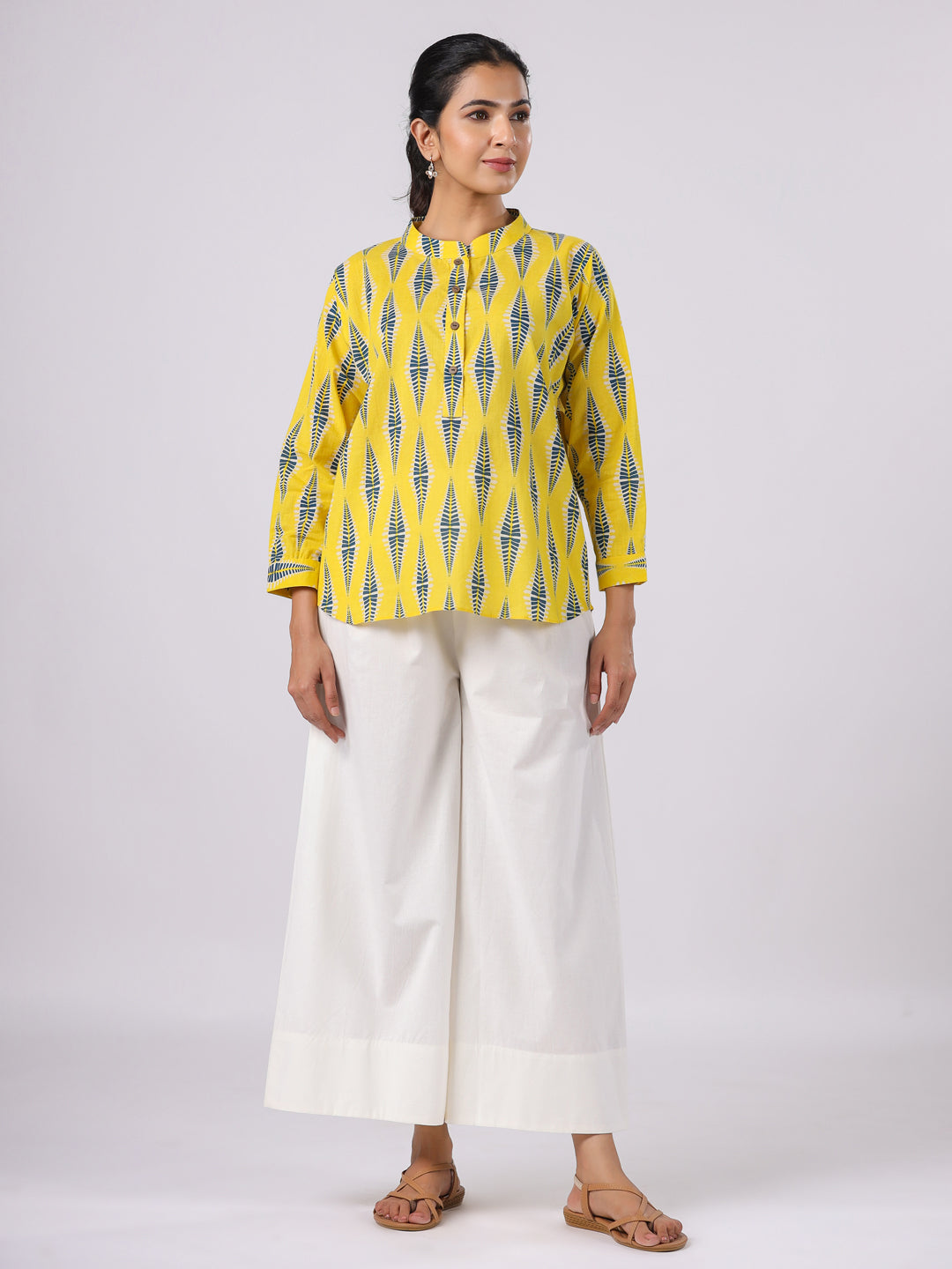 Diamond Print on Yellow Cotton Shirt | Jaipurrang | Women's Ethnic Wear