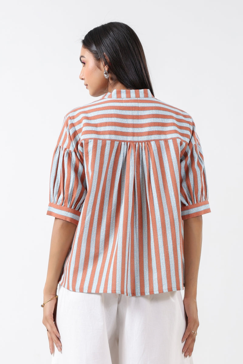 TURQUOISE/BROWN STRIPE SHIRT