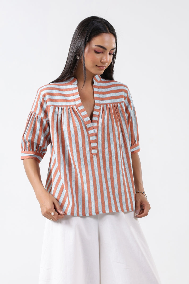 TURQUOISE/BROWN STRIPE SHIRT
