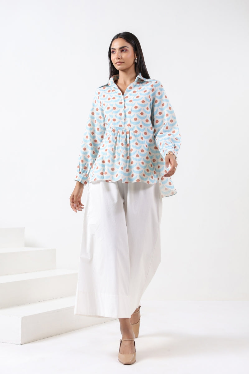 TURQUOISE/BROWN CHAND TOP